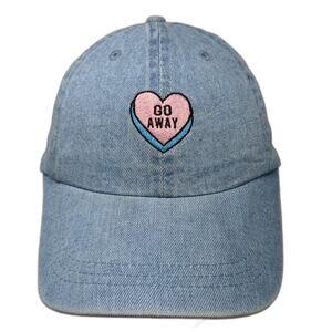 HG Baseball Cap Blue One Size Go Away Heart Embroidered Denim Slideback Hat